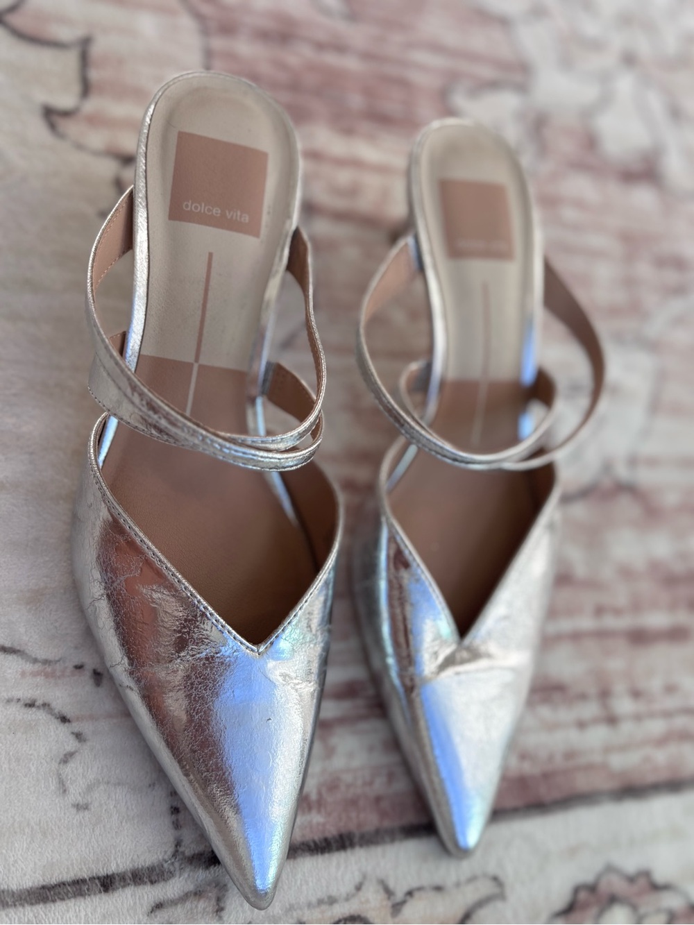 Dolce Vita Metallic Silver Pointed-Toe Slingback Heels